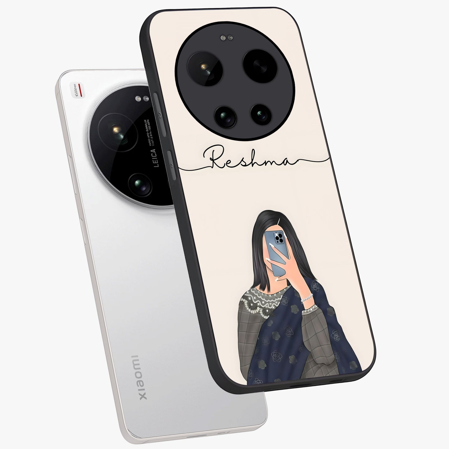 Mirror Mood Muse With Custom Name Glass Case displayed in angled mockup highlighting aesthetic mirror inspired design with custom name feature.