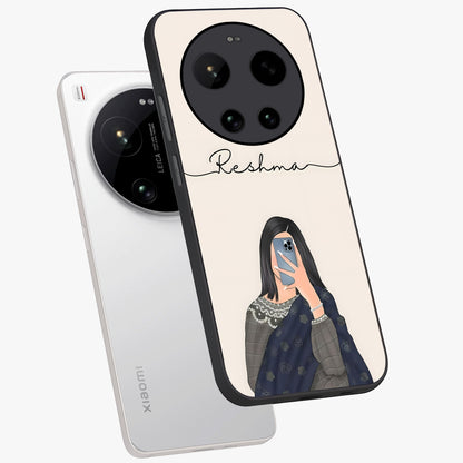 Mirror Mood Muse With Custom Name Glass Case displayed in angled mockup highlighting aesthetic mirror inspired design with custom name feature.