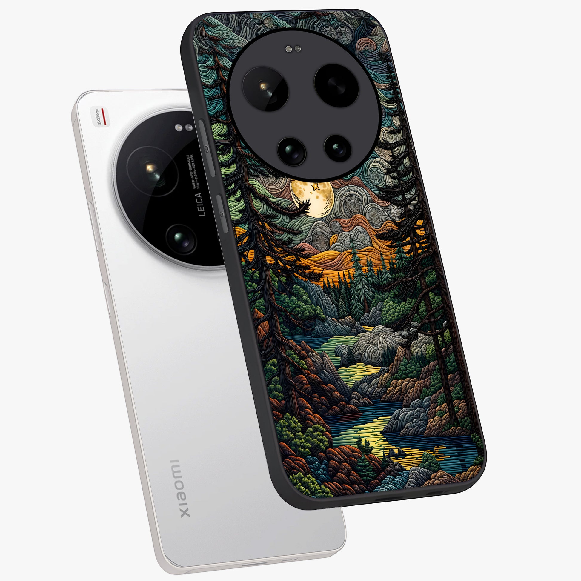 Moonlight Forest Dream Glass Case displayed in angled mockup highlighting dreamy forest design with glowing moon aesthetic.