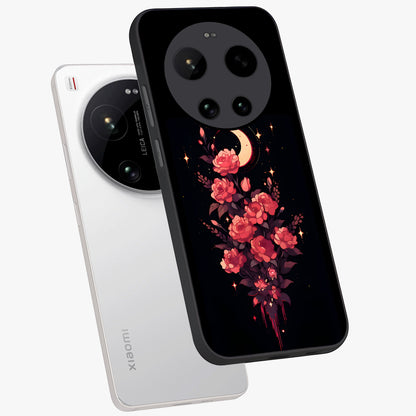 Moonlit Floral Elegance Glass Case displayed in angled mockup highlighting graceful flower design with soft moonlight aesthetic.