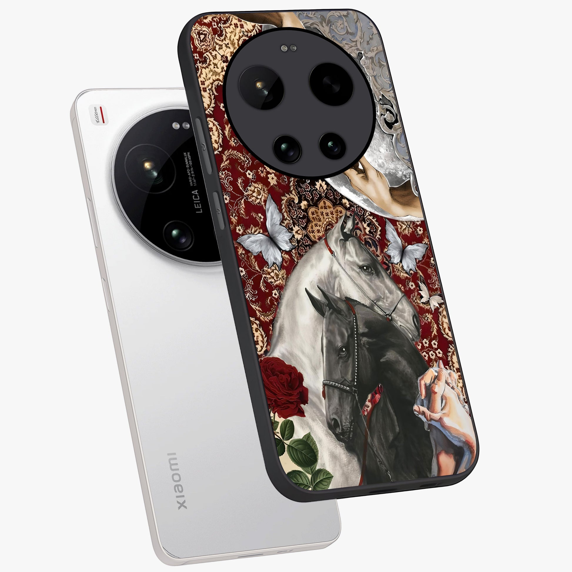 Moonlit Royal Stallion Glass Case displayed in angled mockup highlighting powerful stallion illustration with royal night aesthetic.