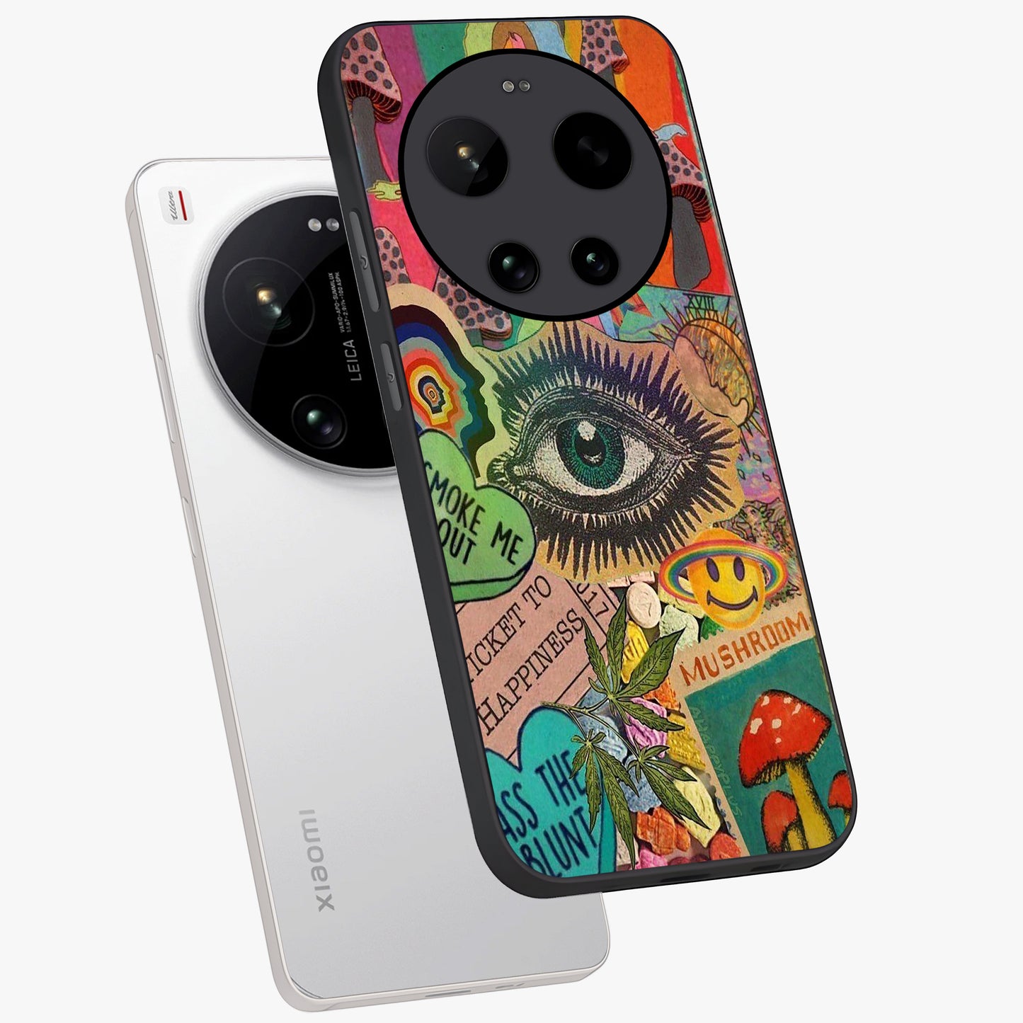 Mystic Eye Wonderland Glass Case displayed in angled mockup highlighting magical eye illustration with dreamy aesthetic.