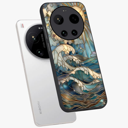 Oceanic Stained Printed Glass Case displayed in angled mockup highlighting colorful aquatic design with artistic aesthetic style.
