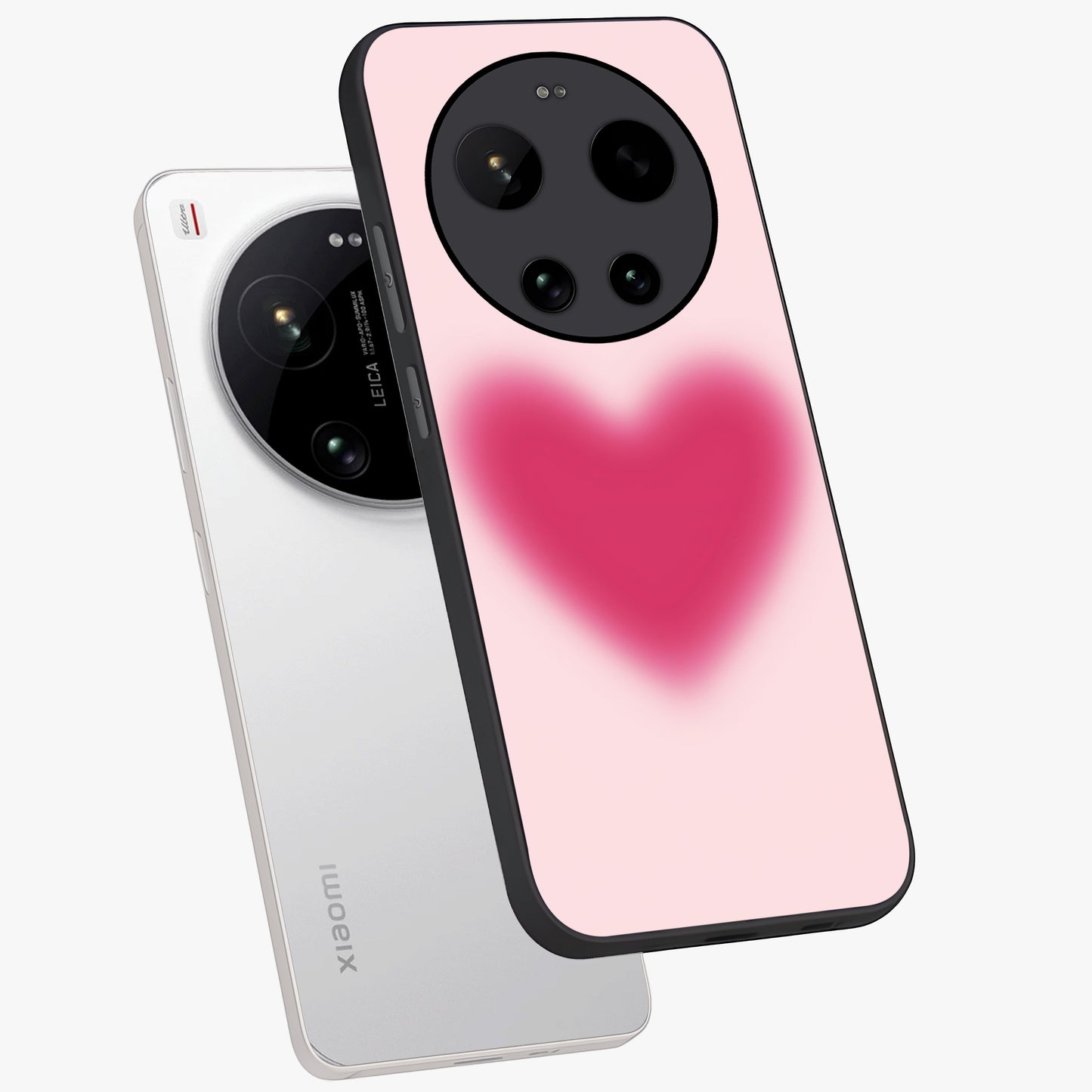 Pink Aura Heart Glass Case displayed in angled mockup highlighting vibrant pink heart design with dreamy aura aesthetic.