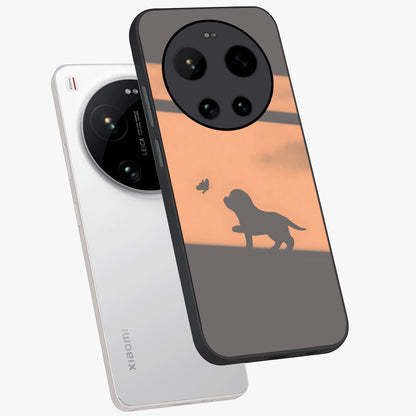 Puppy Shadow Art Glass Case displayed in angled mockup highlighting playful dog illustration with artistic shadow aesthetic.