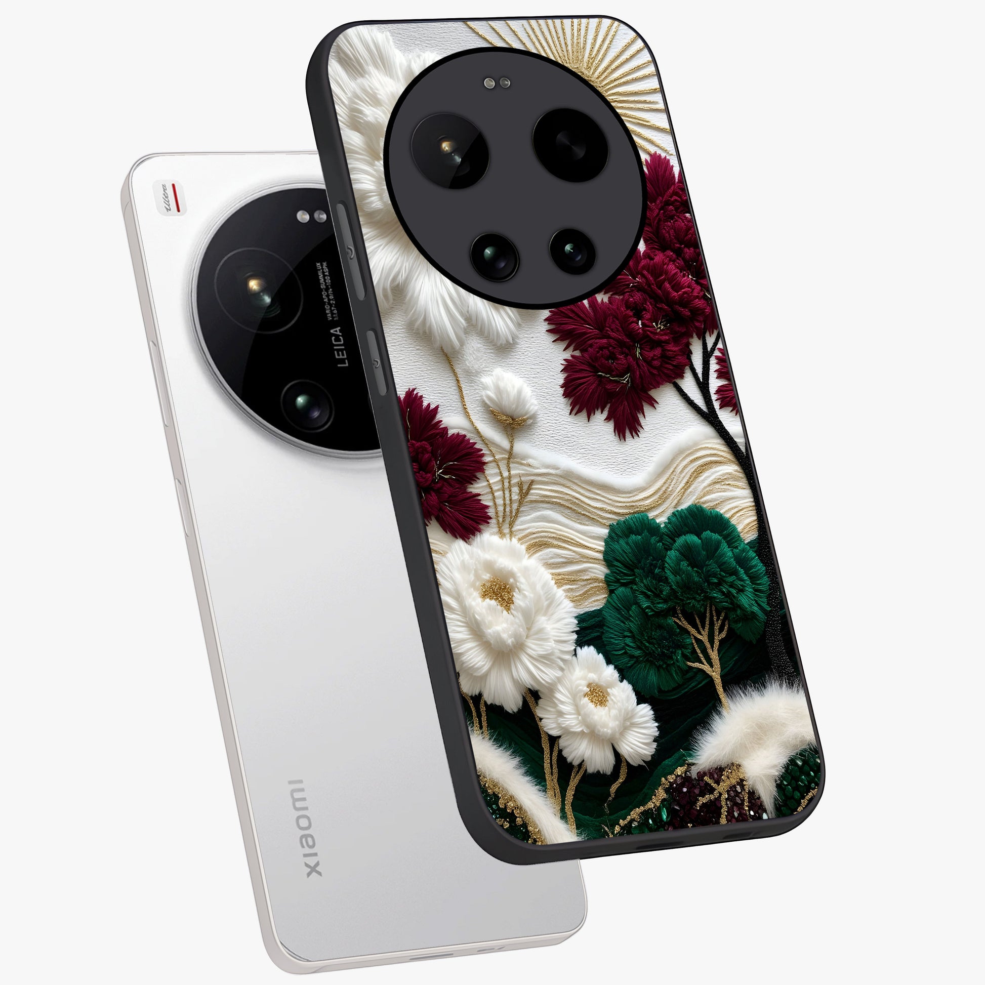 Radiant Bloom Elegance Glass Case displayed in angled mockup highlighting graceful floral design with radiant aesthetic style.