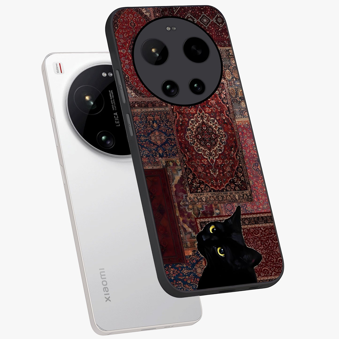 Regal Magic Cat Apple Glass Case displayed in angled mockup highlighting whimsical feline design with fantasy aesthetic.