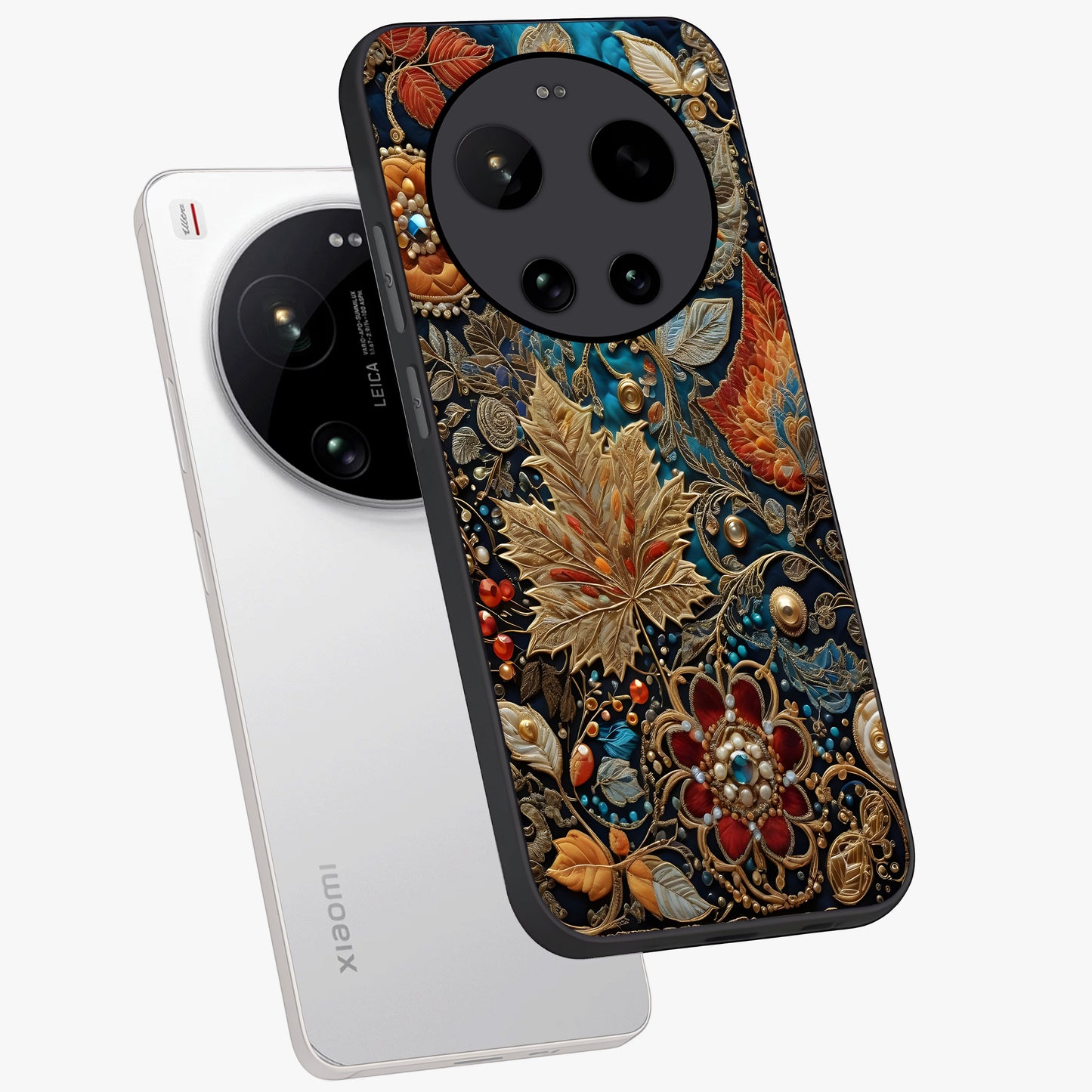 Royal Jewel Garden Glass Case displayed in angled mockup highlighting vibrant jewel inspired floral design with elegant aesthetic.
