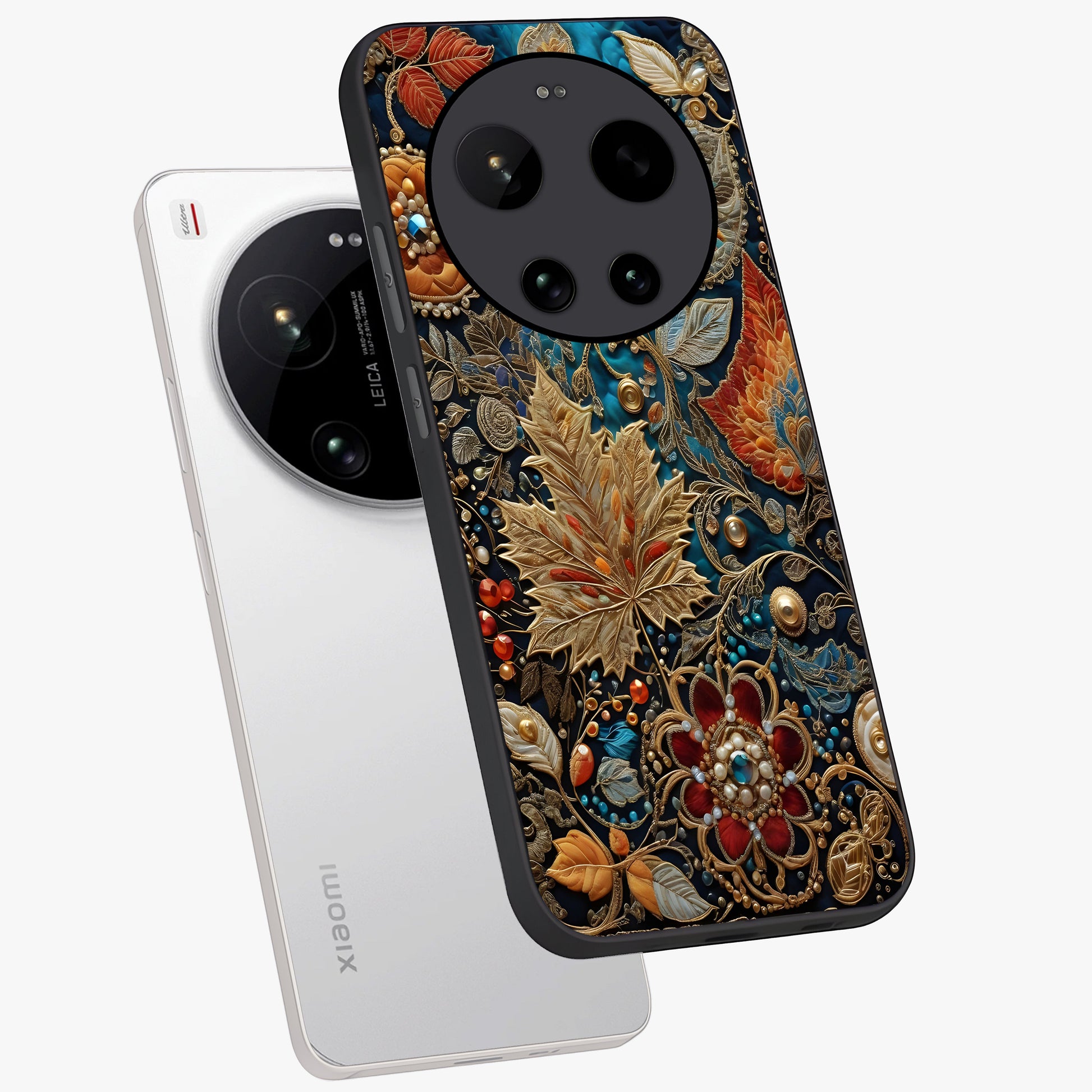 Royal Jewel Garden Glass Case displayed in angled mockup highlighting vibrant jewel inspired floral design with elegant aesthetic.
