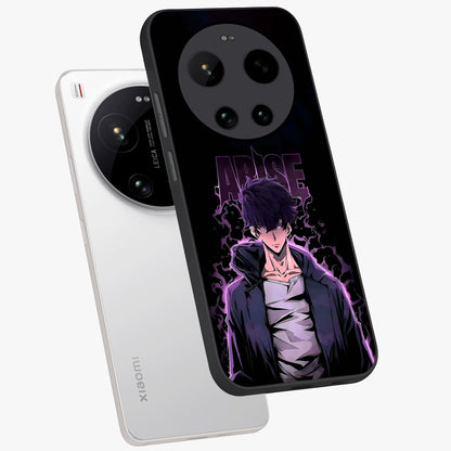 Shadow Monarch Awakening Glass Case displayed in angled mockup highlighting dramatic shadow warrior design with fantasy aesthetic.