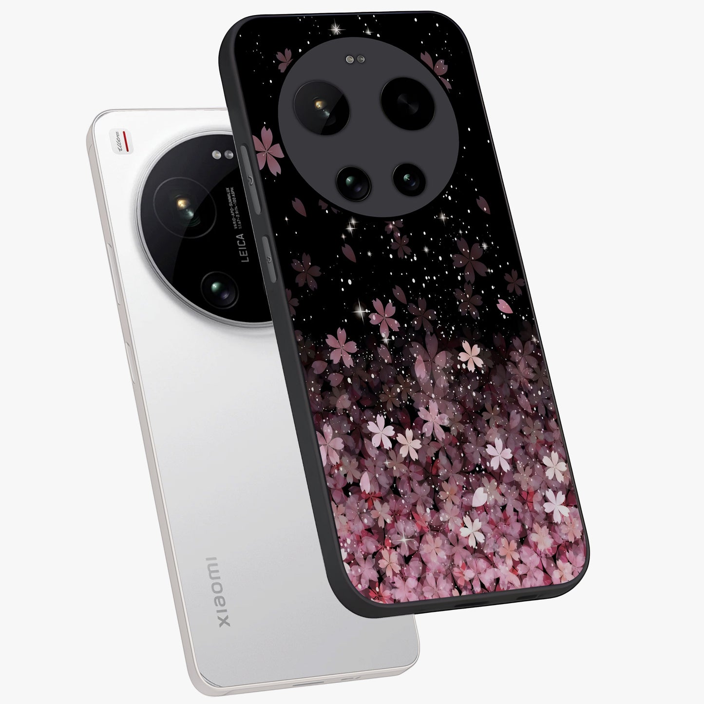 Small Starry Flowers Glass Case displayed in angled mockup highlighting tiny flower pattern with celestial aesthetic style.