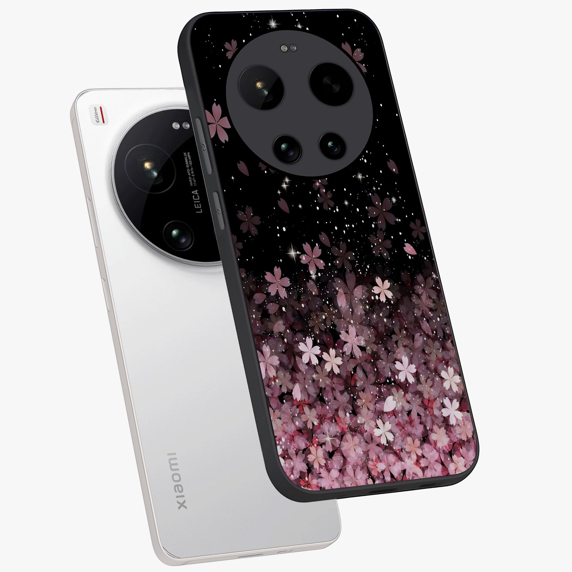 Small Starry Flowers Glass Case displayed in angled mockup highlighting tiny flower pattern with celestial aesthetic style.