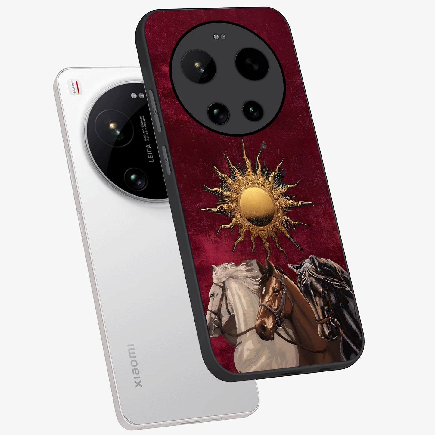 Solar Riders Glass Case displayed in angled mockup highlighting powerful rider illustration with radiant solar aesthetic.