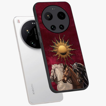 Solar Riders Glass Case displayed in angled mockup highlighting powerful rider illustration with radiant solar aesthetic.