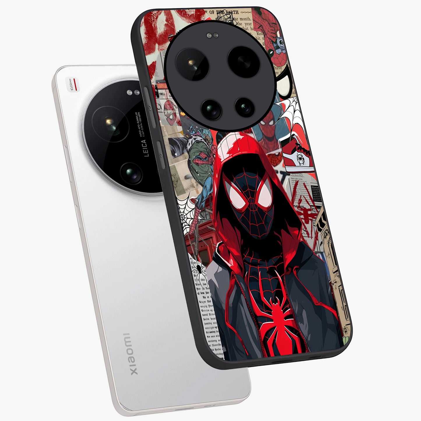 Spider Collage Street Glass Case displayed in angled mockup highlighting dynamic street style collage design with comic aesthetic.