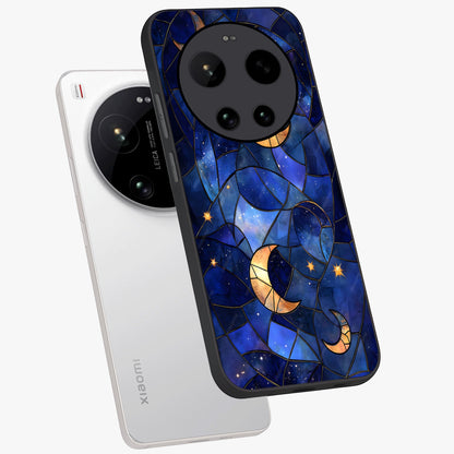 Starlit Sky Tapestry Glass Case displayed in angled mockup highlighting celestial night pattern with artistic aesthetic style.
