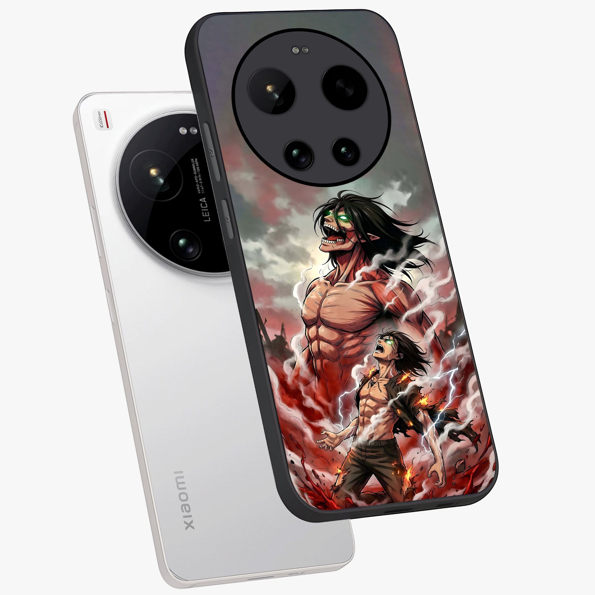 Titan Awakening Fury Glass Case displayed in angled mockup highlighting dramatic giant warrior design with bold anime aesthetic.