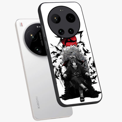 Uchiha Shadow Throne Glass Case displayed in angled mockup highlighting glowing aquatic design with celestial aesthetic.