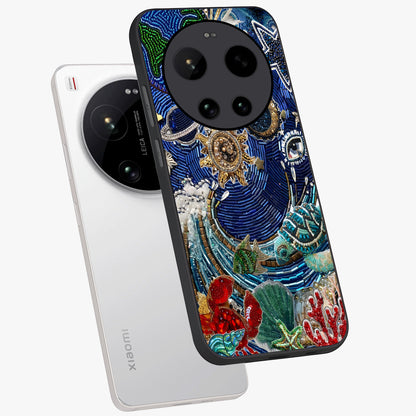 Universe Underwater Spark Glass Case displayed in angled mockup highlighting glowing aquatic design with celestial aesthetic.