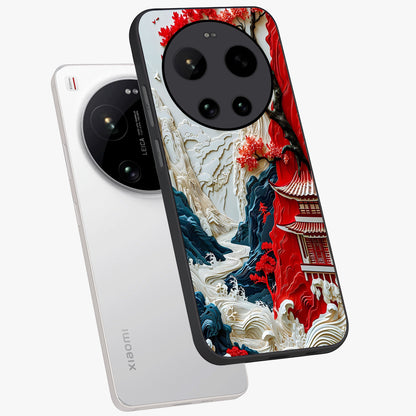 Whispers Of Sakura Waves Glass Case displayed in angled mockup highlighting flowing sakura design with soft floral aesthetic.