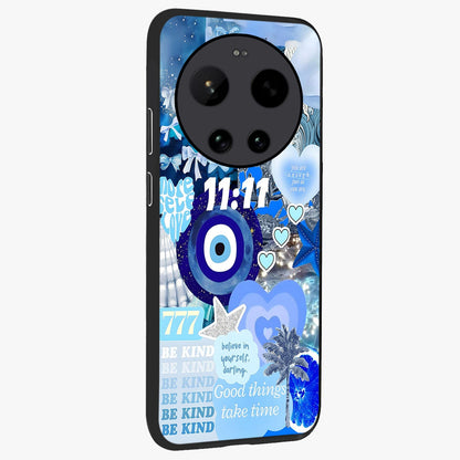 Aesthetic Be Kind Eye Glass Case upright view showcasing stylish eye illustration with positive message theme.