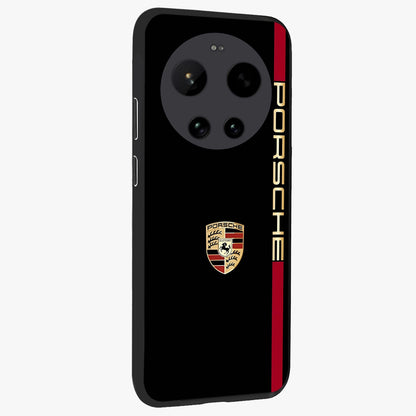 Black Minimal Porsche Glass Case upright view showcasing stylish automotive artwork with bold minimal theme.