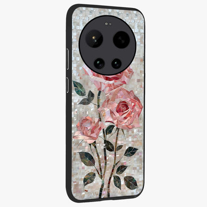 Blush Mosaic Bloom Glass Case upright view showcasing decorative floral mosaic artwork with stylish modern aesthetic.