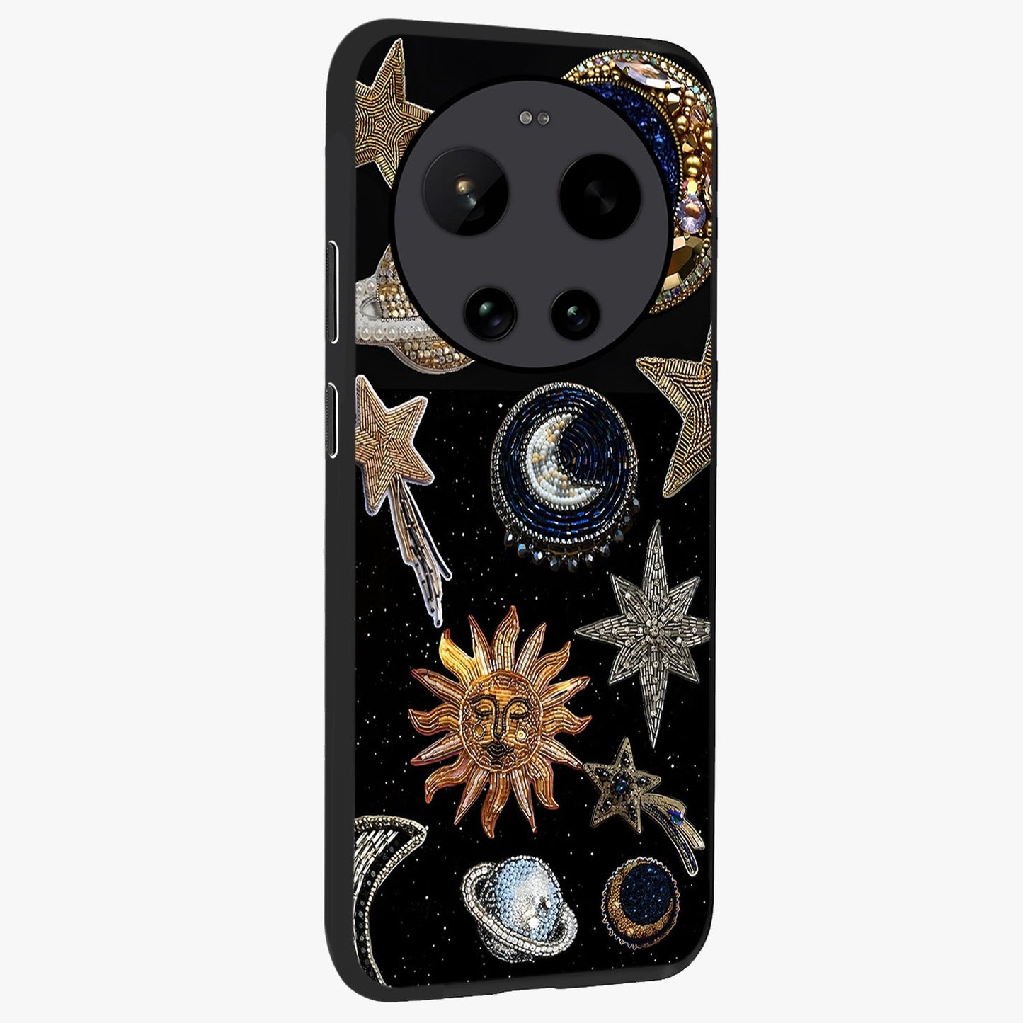 Celestial Gem Constellations Glass Case upright view showcasing cosmic constellation artwork with celestial aesthetic style.