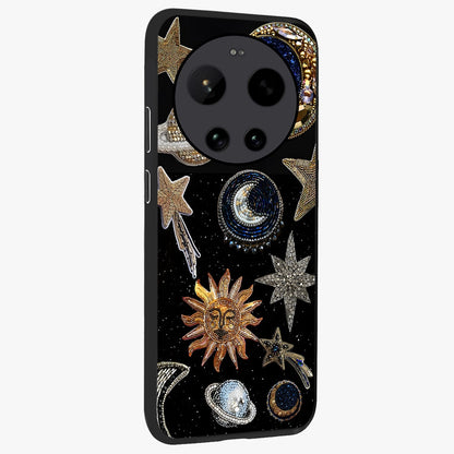 Celestial Gem Constellations Glass Case upright view showcasing cosmic constellation artwork with celestial aesthetic style.