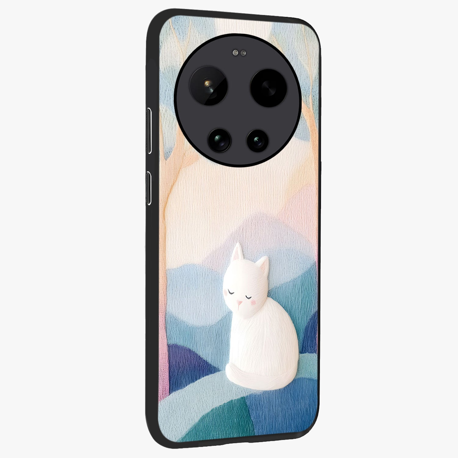 Cotton Dream Cat Glass Case upright view showcasing charming cat artwork with cozy dreamy theme.