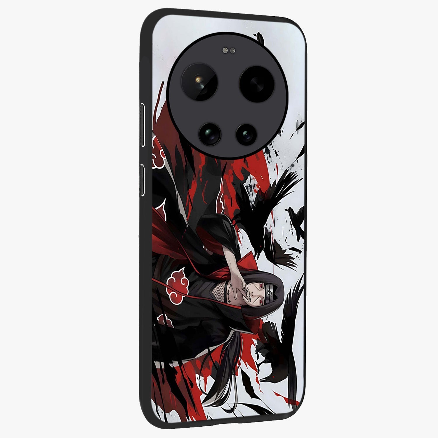 Crimson Crow Illusion Glass Case upright view showcasing striking crow illusion artwork with intense crimson theme.