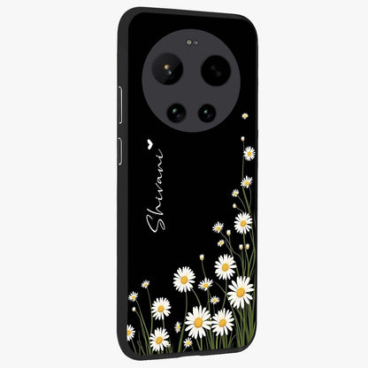 Daisy Cascade Custom Name Glass Case upright view showcasing elegant floral cascade design with personalized aesthetic.