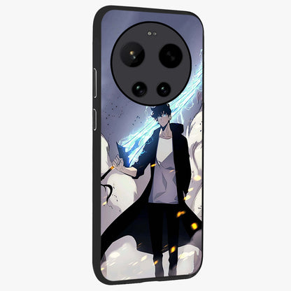 Dark Lightning Anime Warrior Glass Case upright view showcasing dramatic warrior artwork with dark lightning aesthetic.