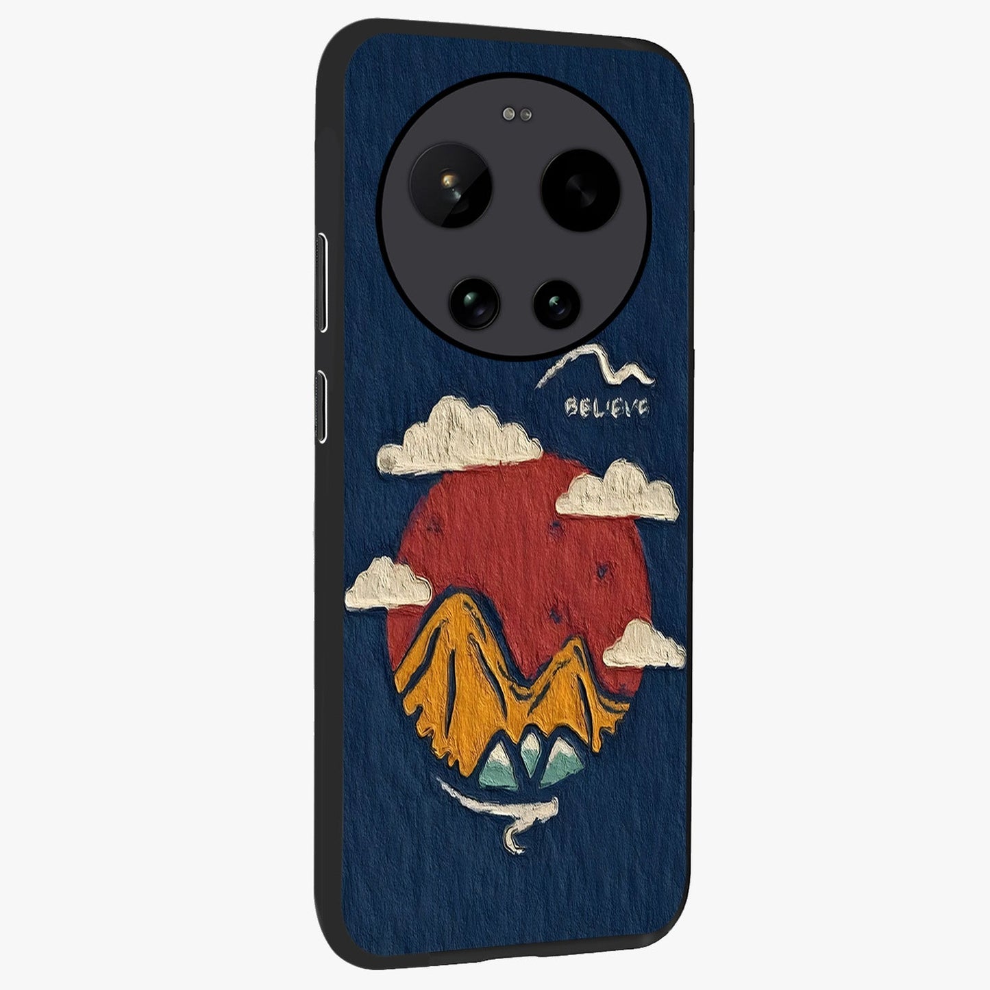 Dream Beyond Mountains Glass Case upright view showcasing beautiful mountain scenery with inspirational nature theme.