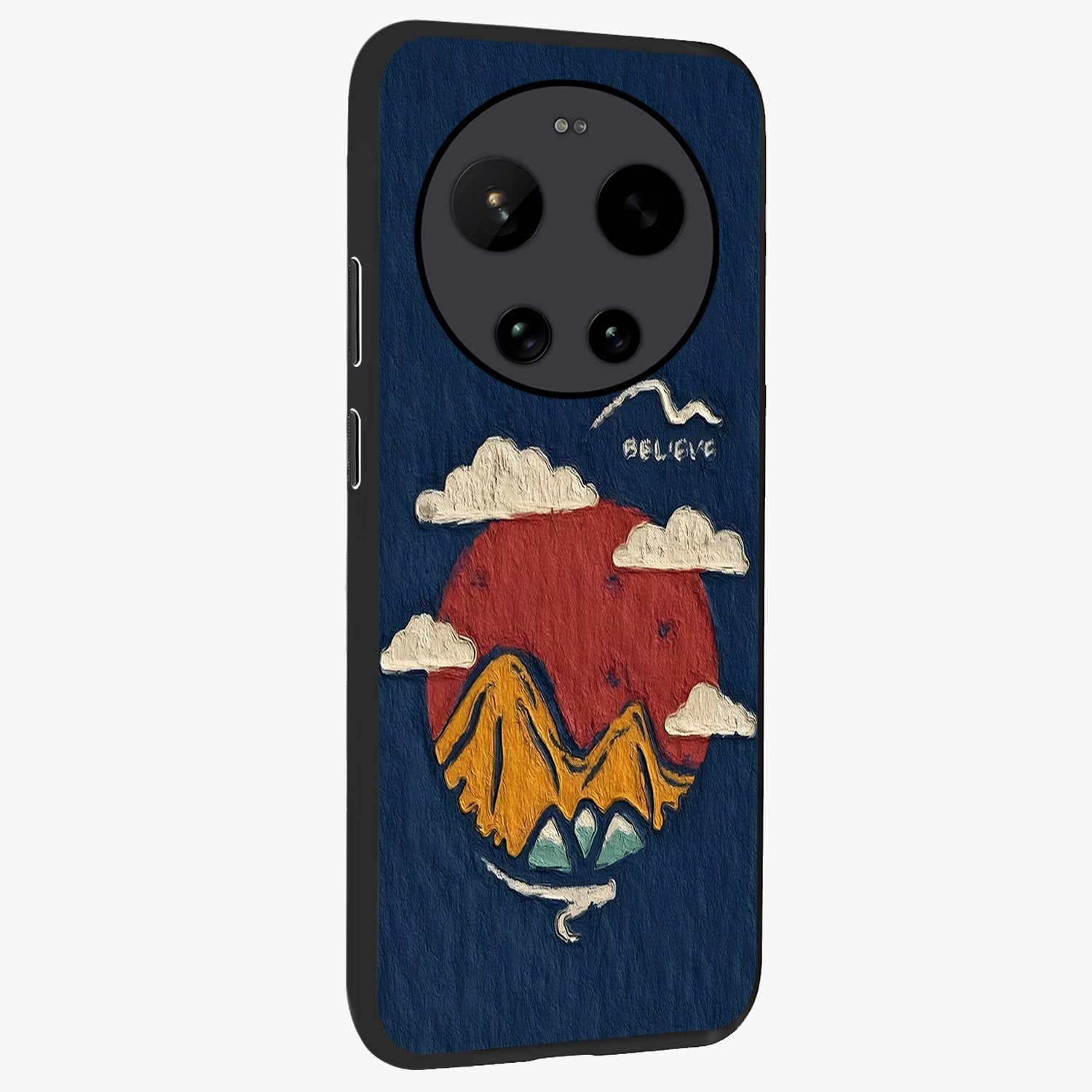 Dream Beyond Mountains Glass Case upright view showcasing beautiful mountain scenery with inspirational nature theme.