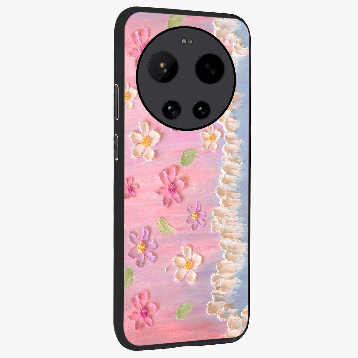 Dreamy Painted Garden Glass Case upright view showcasing vibrant floral garden artwork with artistic nature theme.