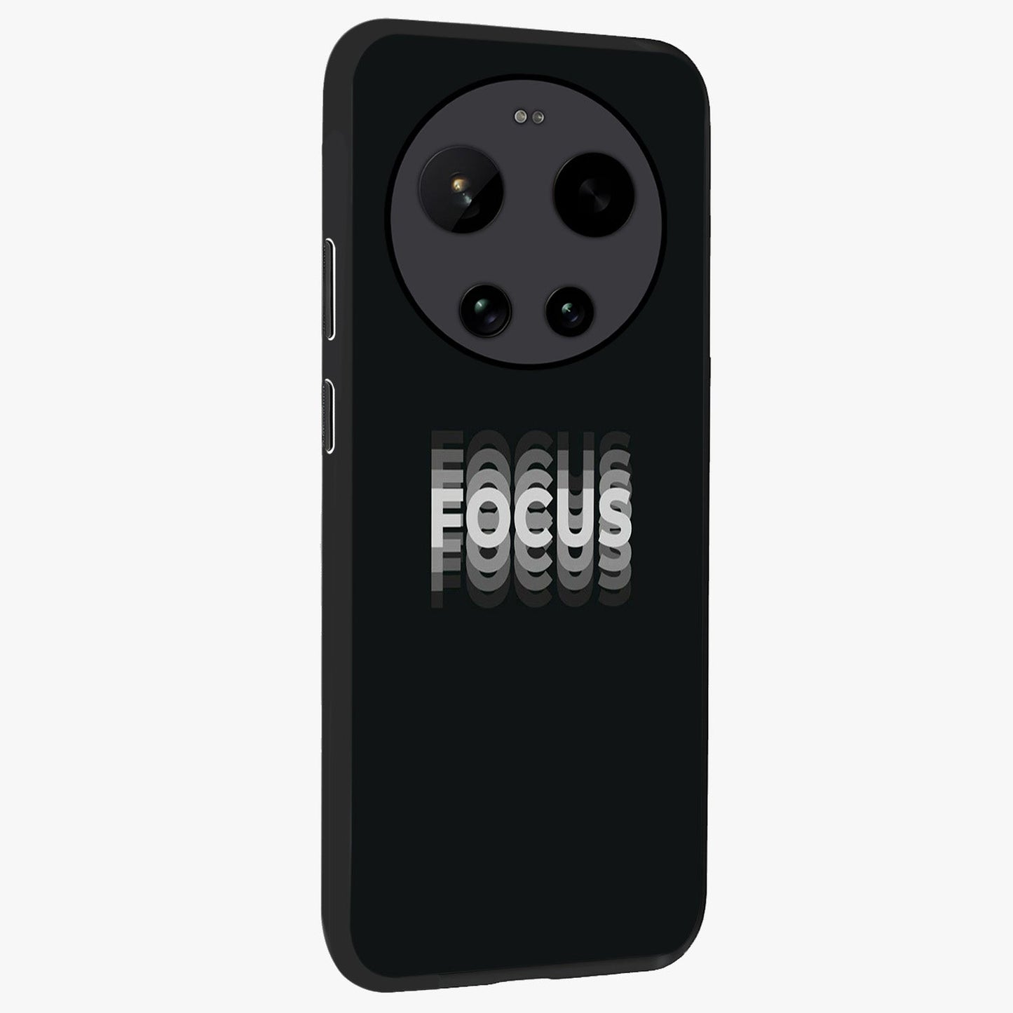 Focus Mode On Glass Case upright view showcasing strong typography statement with sleek motivational theme.