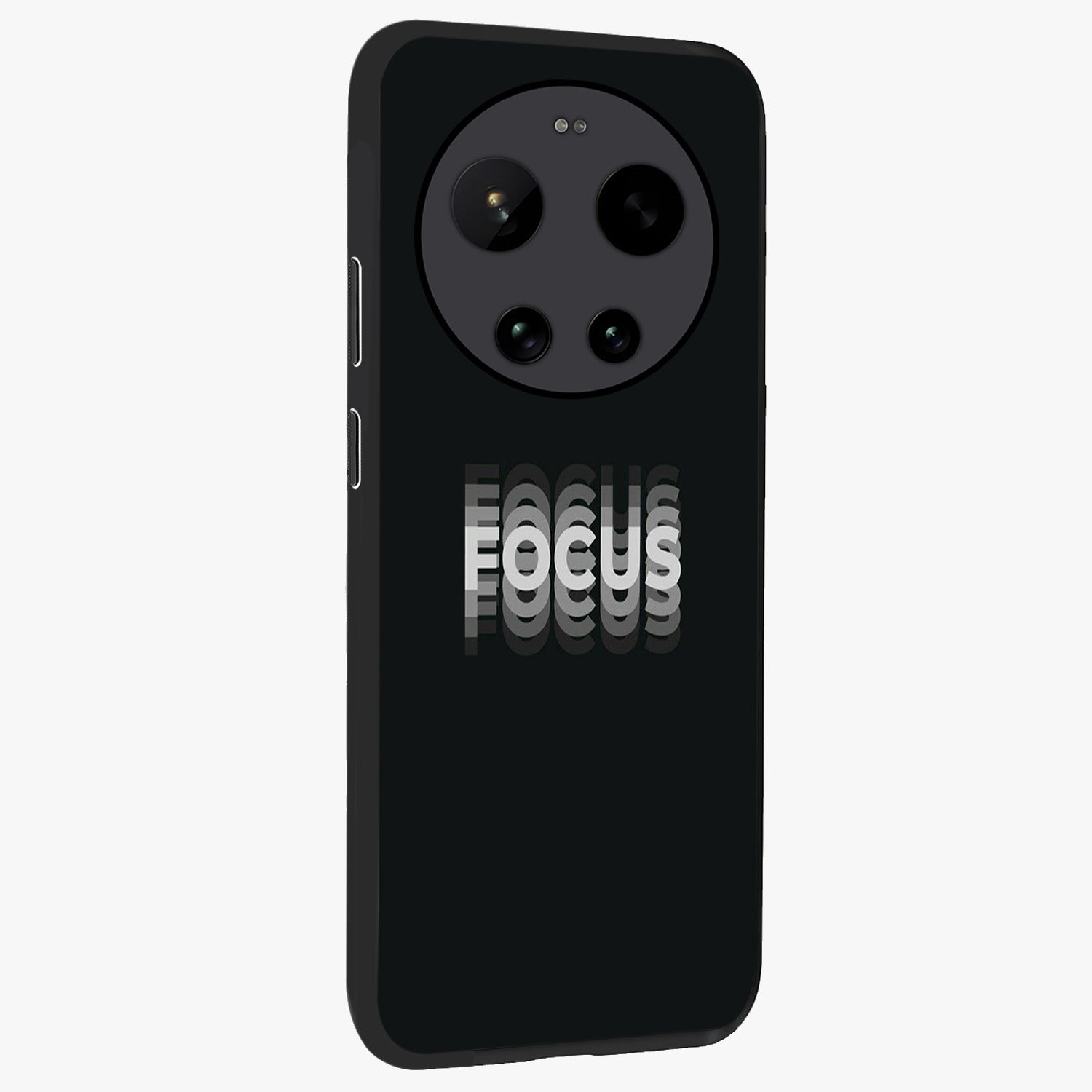 Focus Mode On Glass Case upright view showcasing strong typography statement with sleek motivational theme.