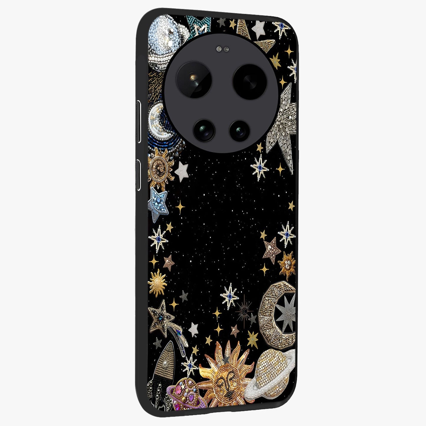 Galactic Jewel Stars Glass Case upright view showcasing glittering star jewel artwork with vibrant galaxy theme.