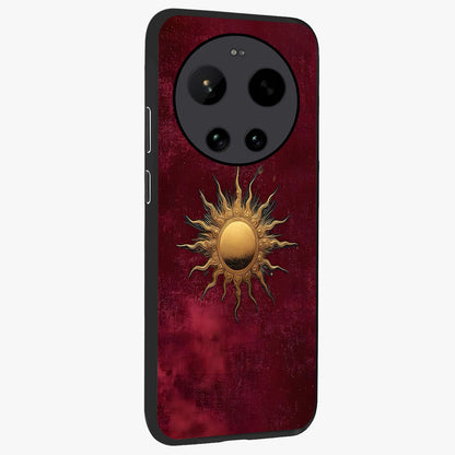 Golden Sun Minimalism Glass Case upright view showcasing simple golden sun artwork with elegant minimalist style.