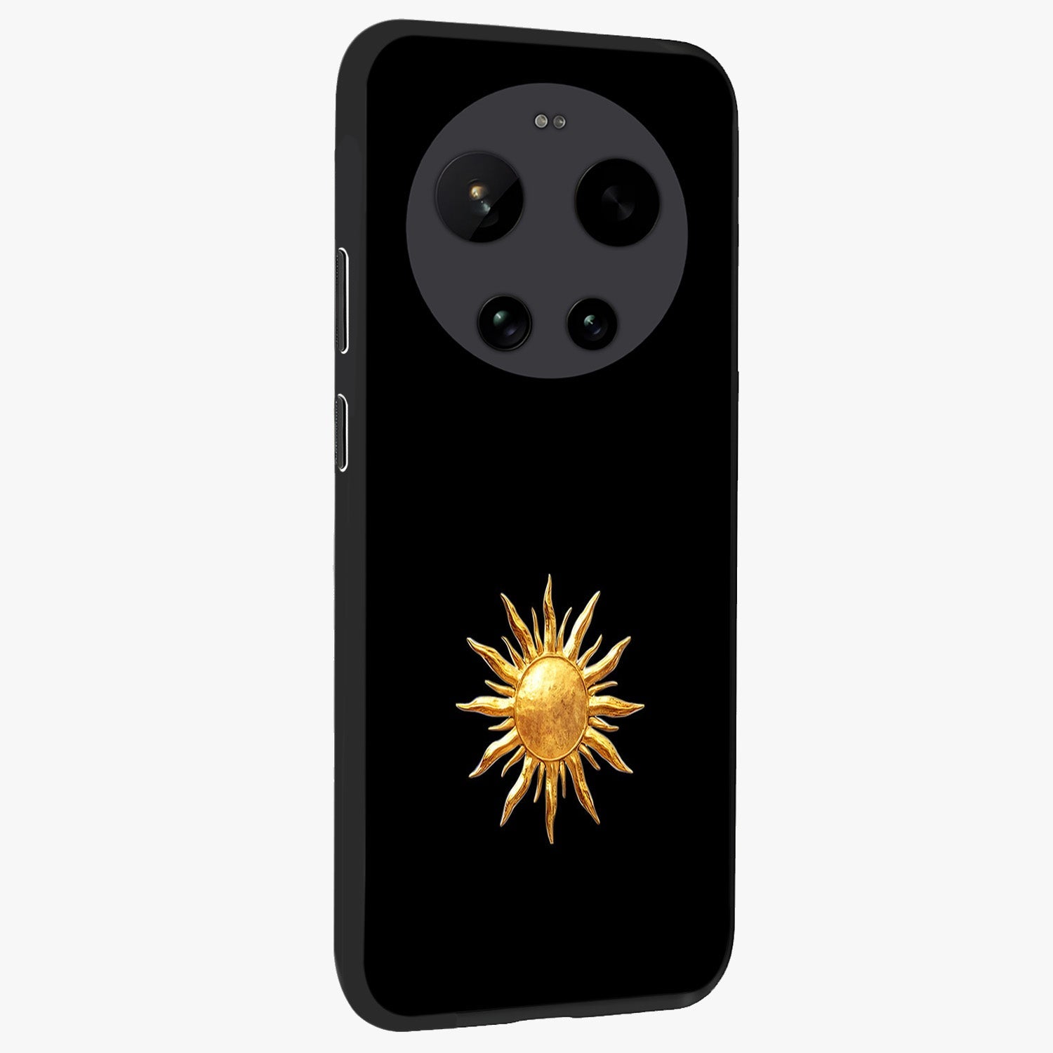 Golden Sun Minimalism Glass Case upright view showcasing haunting graveyard artwork with dramatic dark theme.