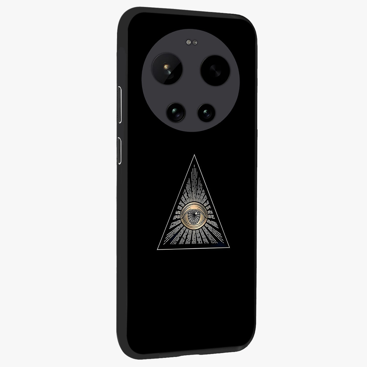 Illuminati Evil Glass Case upright view showcasing striking illuminati artwork with mysterious symbolic theme.