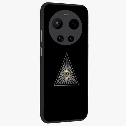 Illuminati Evil Glass Case upright view showcasing striking illuminati artwork with mysterious symbolic theme.