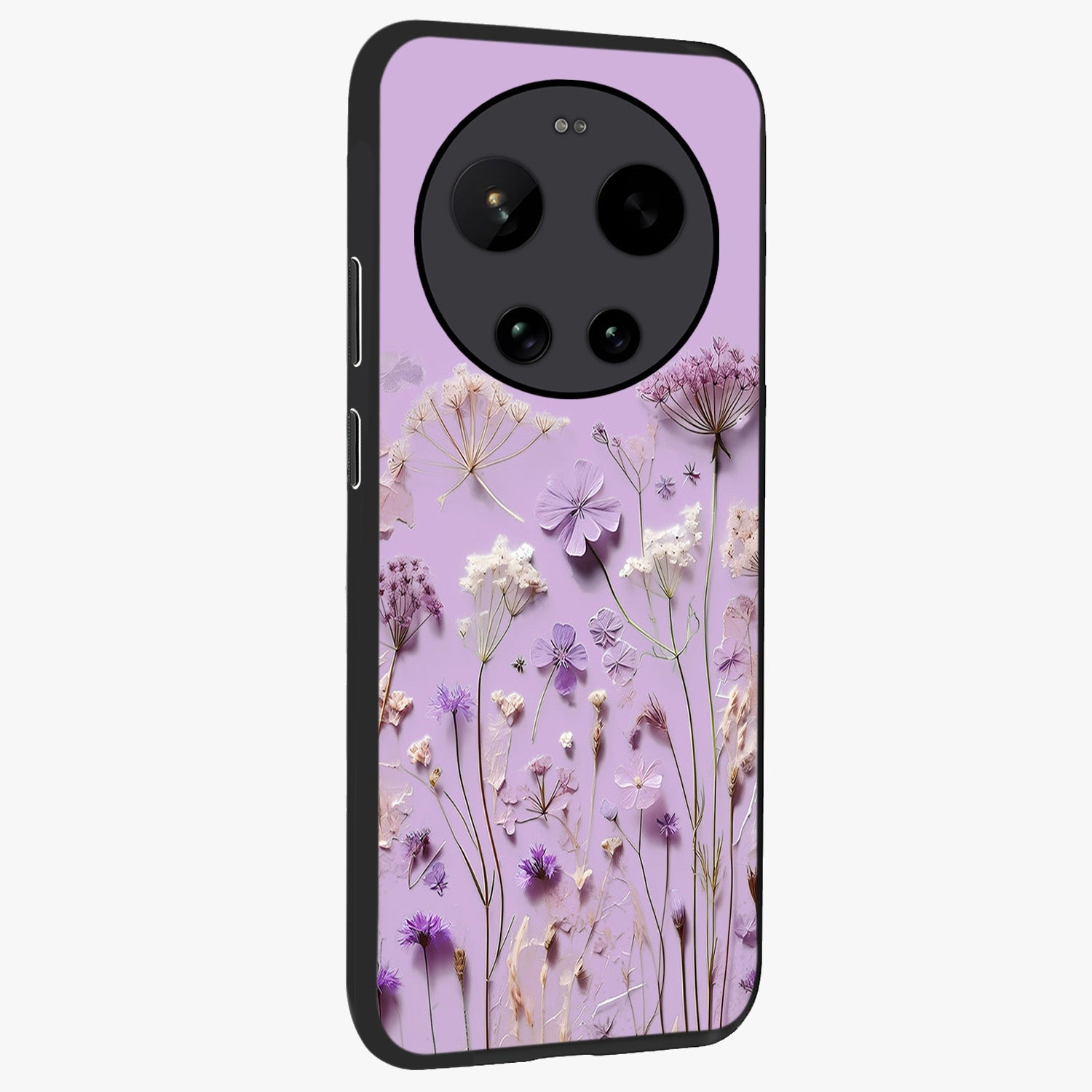 Lavender Blossom Dream Glass Case upright view showcasing delicate lavender blossom artwork with peaceful floral theme.