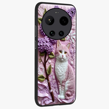 Lavender Cat Whimsy Glass Case upright view showcasing charming cat artwork with whimsical lavender theme.
