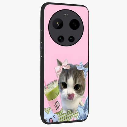 Love Matcha Cat Glass Case upright view showcasing adorable cat artwork with charming matcha themed design.