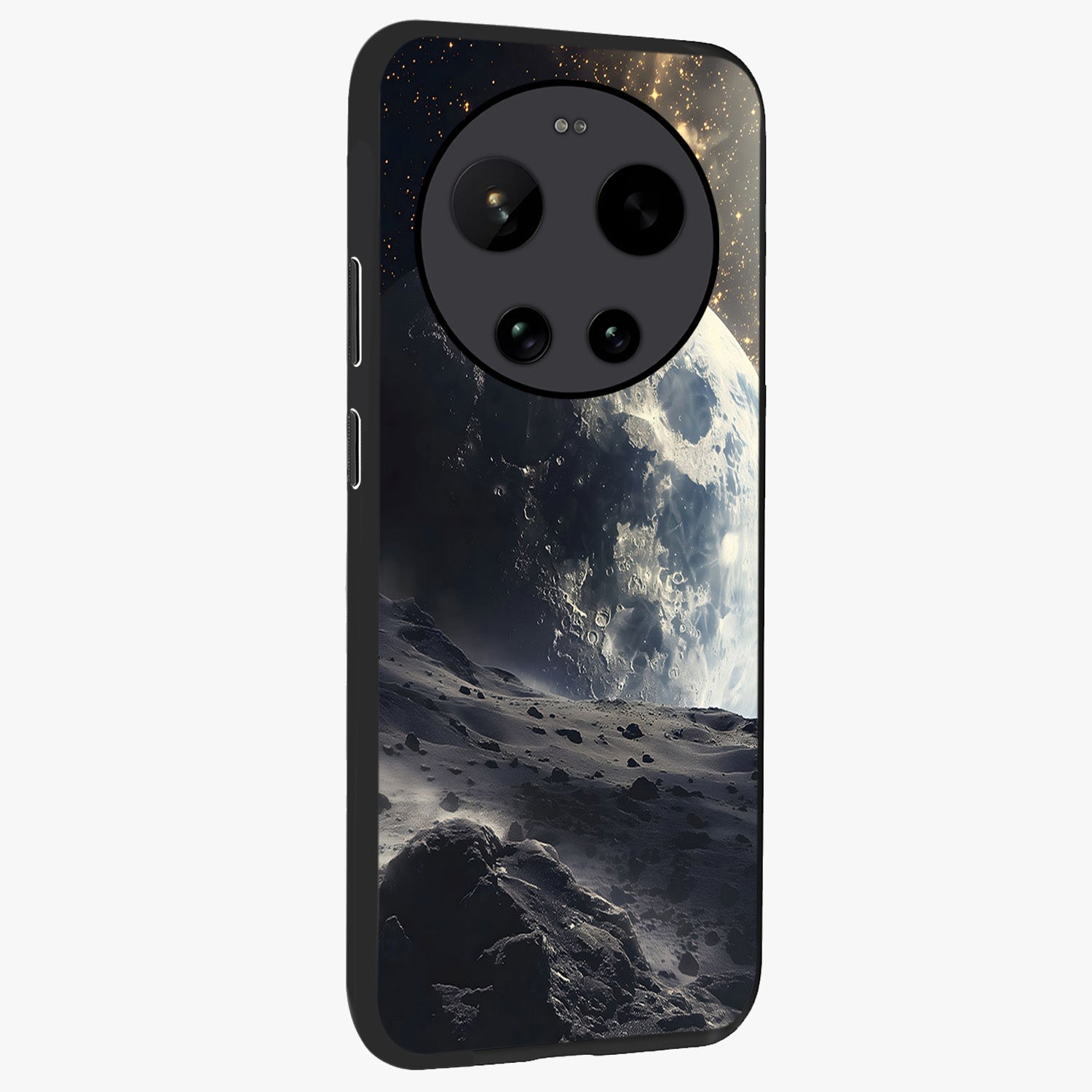 Lunar Horizon Glow Glass Case upright view showcasing radiant lunar artwork with calm cosmic theme.