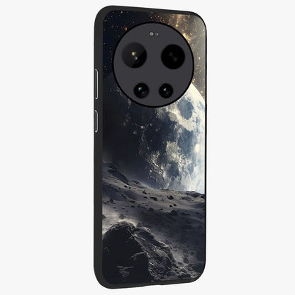 Lunar Horizon Glow Glass Case upright view showcasing radiant lunar artwork with calm cosmic theme.