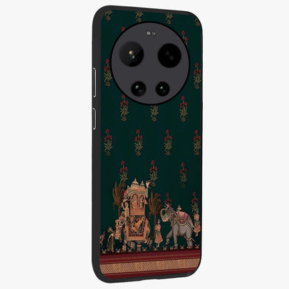 Macmerise Glass Case upright view showcasing bold artistic artwork with contemporary design theme.