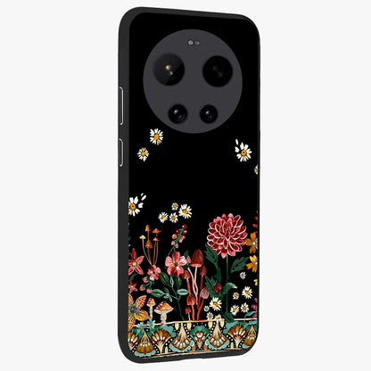 Midnight Bloom Pattern Glass Case upright view showcasing decorative floral artwork with deep night themed palette.